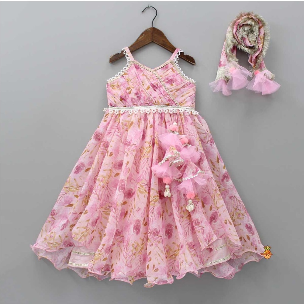 Floral Printed Anarkali with Matching Dupatta
